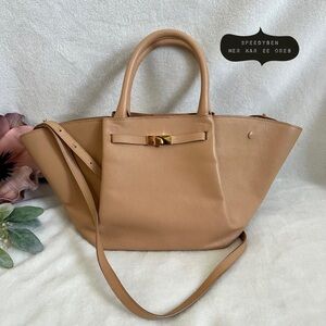 DeMellier Midi New York Leather Tote Bag Light Tan top handle crossbody